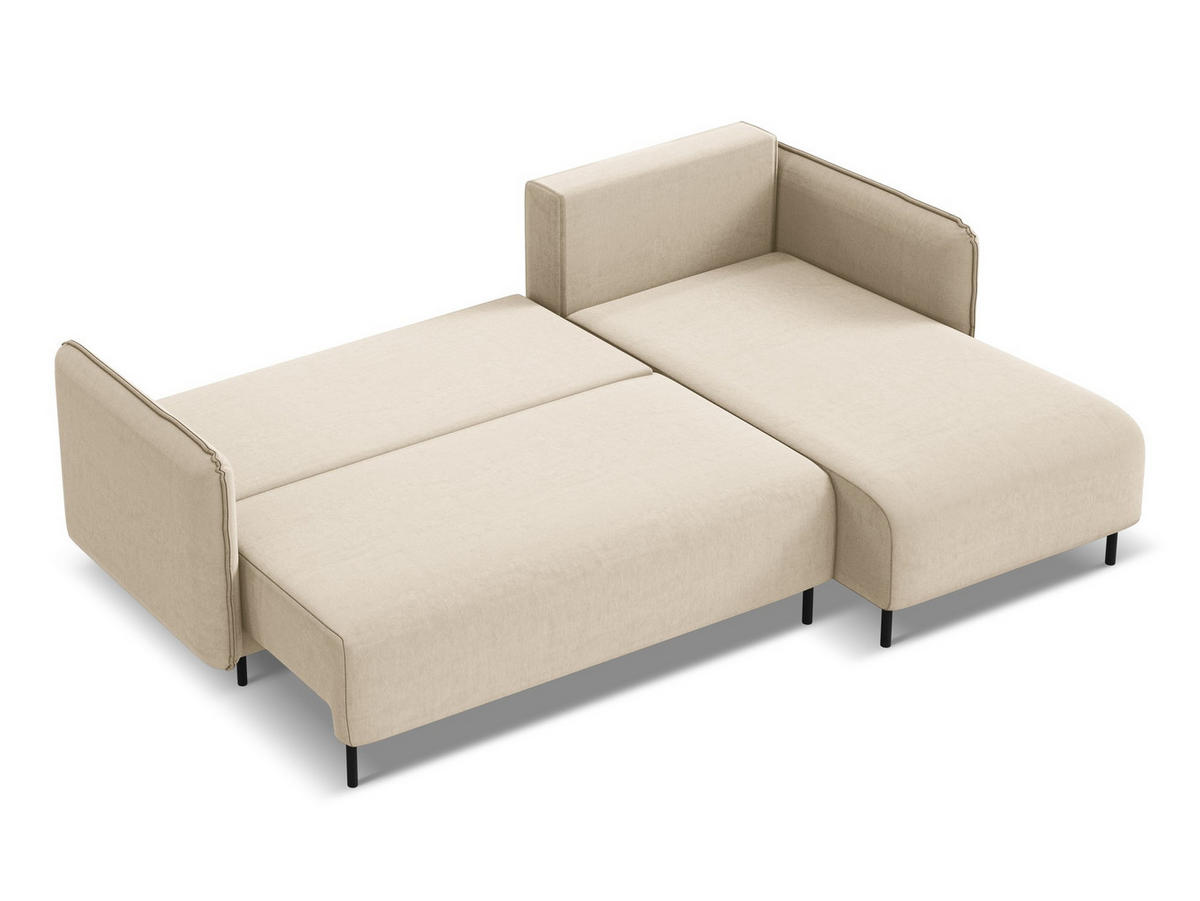 ECKSOFA mit Schlaffunktion Samt Stoff Beige - Beige/Creme, Holz/Textil (236/162cm) - Makamii