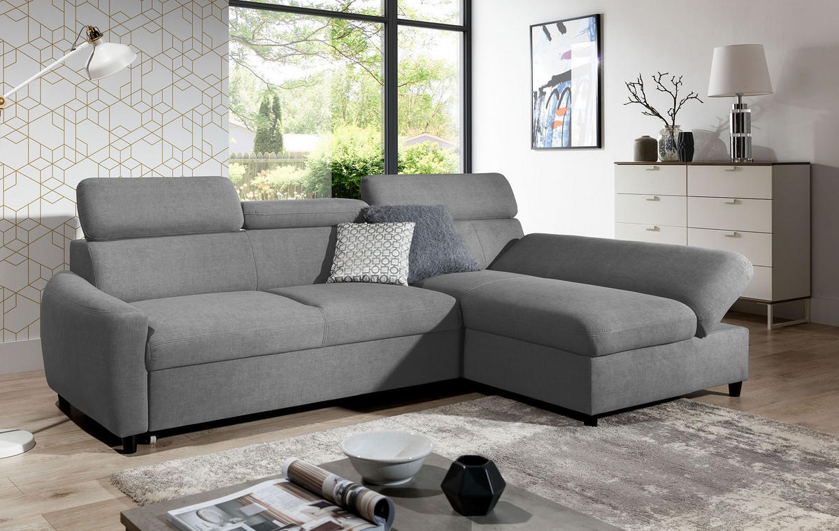ECKSOFA L Form Olettio Mini Grau 260/170/96 cm Rechts mit Schlaffunktion - Schwarz/Grau, Kunststoff/Textil (260/170cm) - AX Living