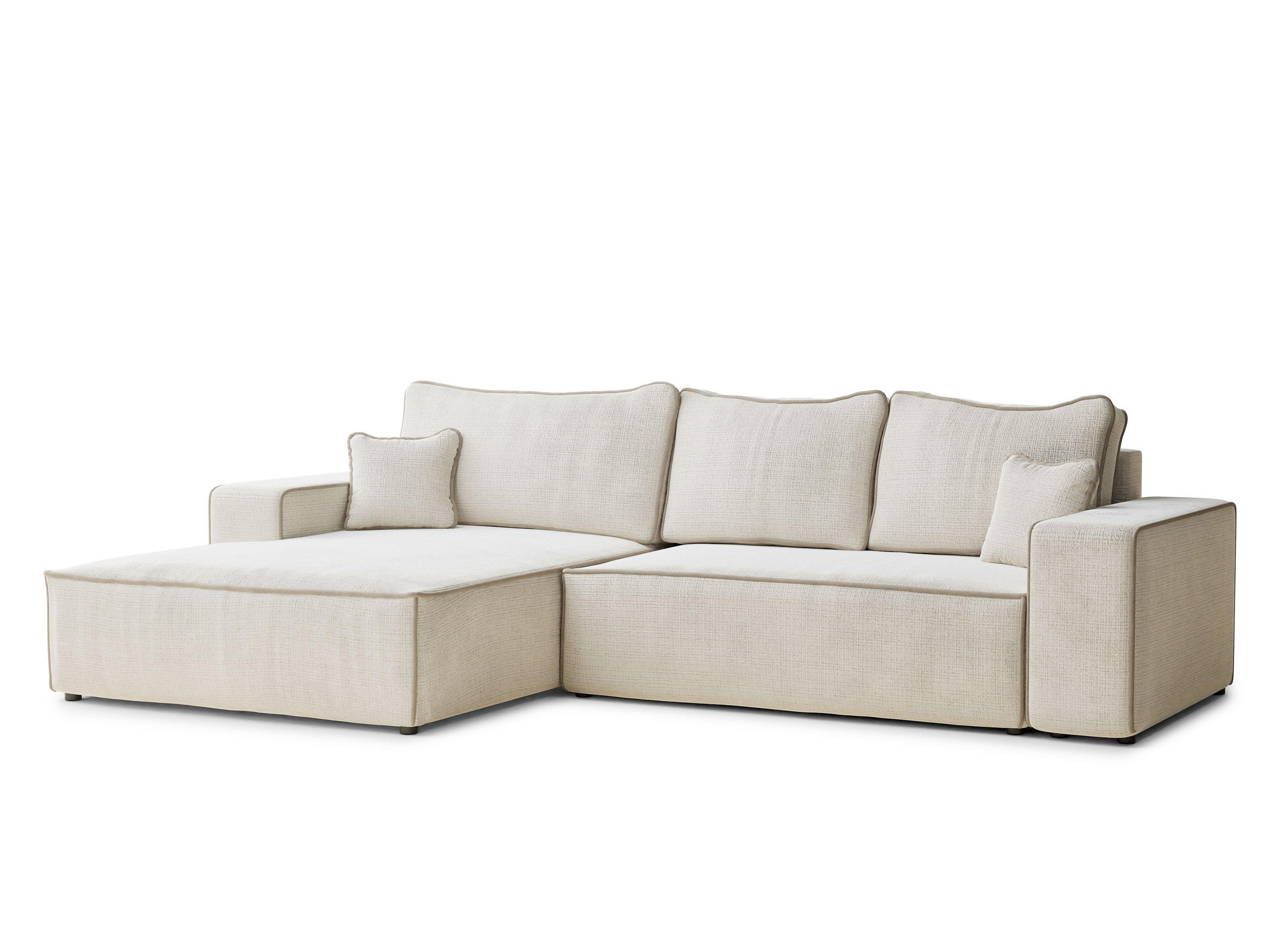 ECKSOFA MIT SCHLAFFUNKTION Modo Ecru-Beige Chenille-Stoff - Links Seite - Ecru/Beige, Holz/Holzwerkstoff (185/294cm) - Maison de Reve