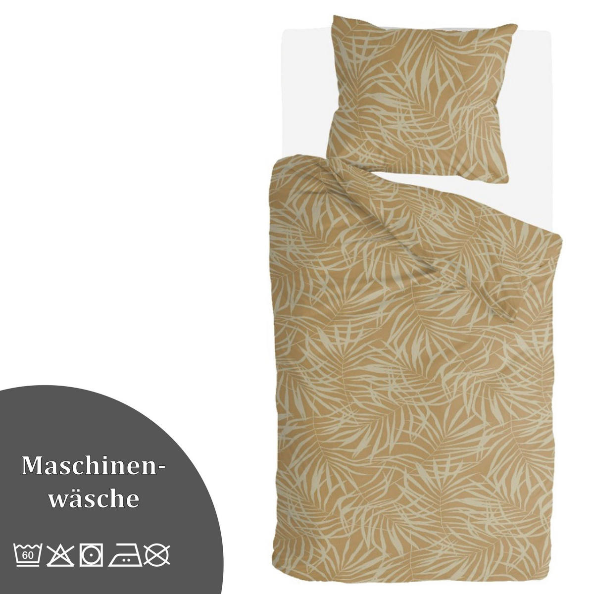 BETTWÄSCHE Byrklund 2-teilig 135x200/80x80cm Sunny Palms Yellow - Currygelb, Naturmaterialien (135/200cm)