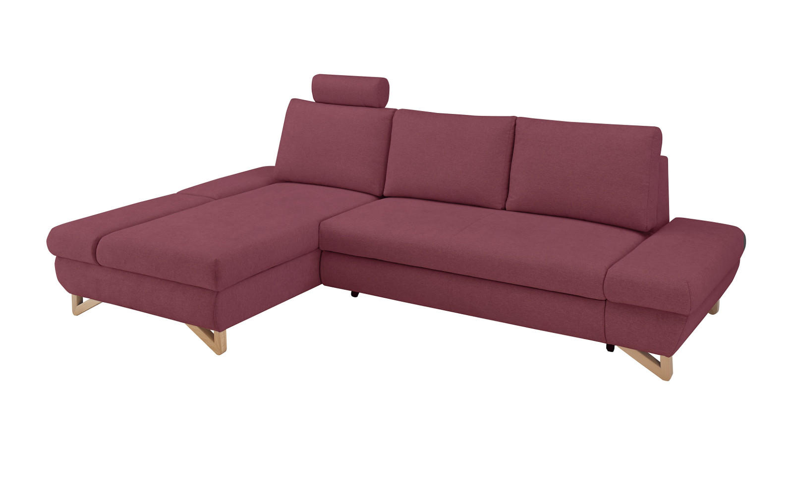 ECKSOFA bordeaux Velours, Sofa mit Bettfunktion und Stauraum 284 cm - Bordeaux, Holz/Textil (166/284cm) - Furn.Design