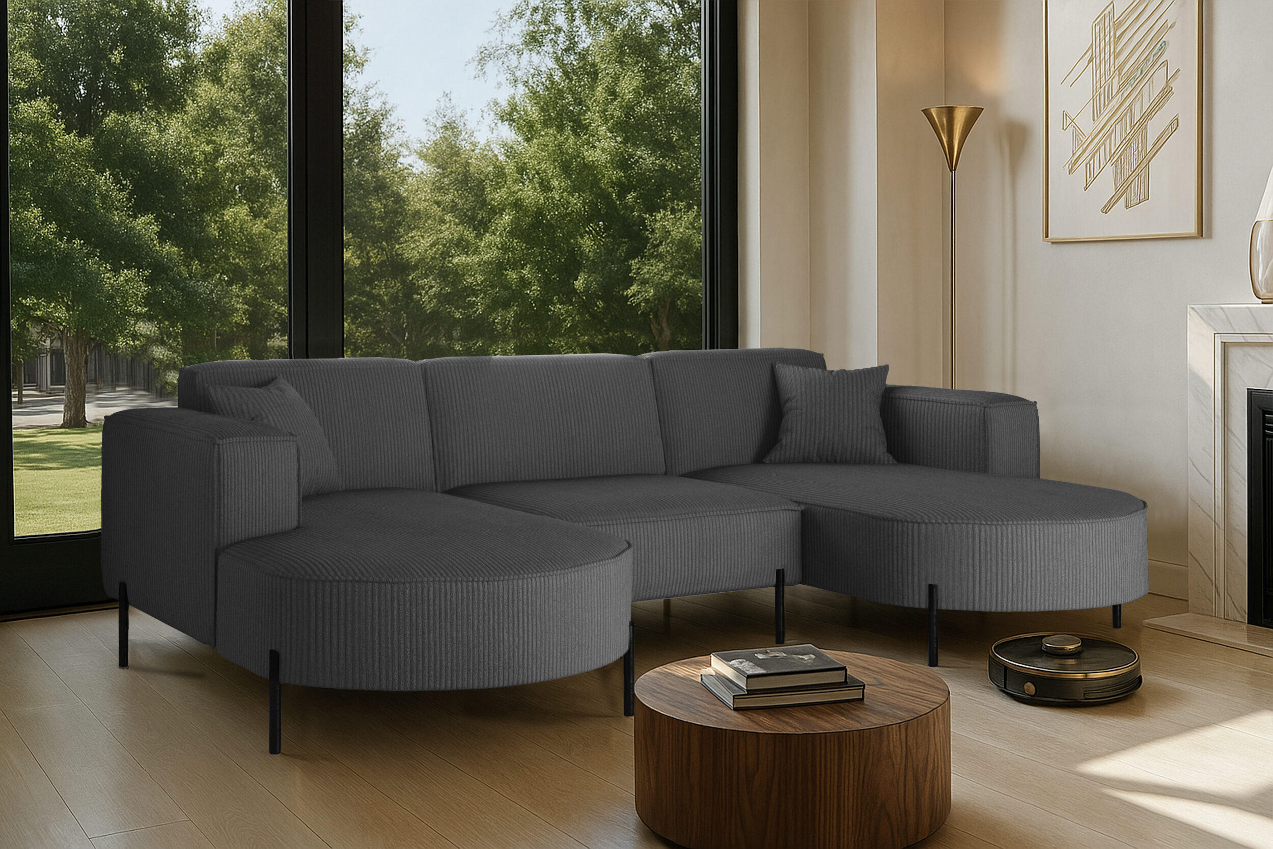 ECKSOFA Designer Modena U Rein stoff Poso Graphit - Graphitfarben, Holz (165/299cm) - Kaiser Möbel