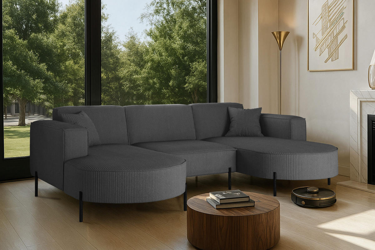 ECKSOFA Designer Modena U Rein stoff Poso Graphit - Graphitfarben, Holz (165/299cm) - Kaiser Möbel
