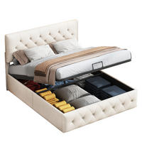 POLSTERBETT 140x200 cm mit hydraulischem Stauraum, höhenverstellbares Kopfteil, Samtstoff in Beige - Beige, Holz (140/200cm) - BRILVERDE