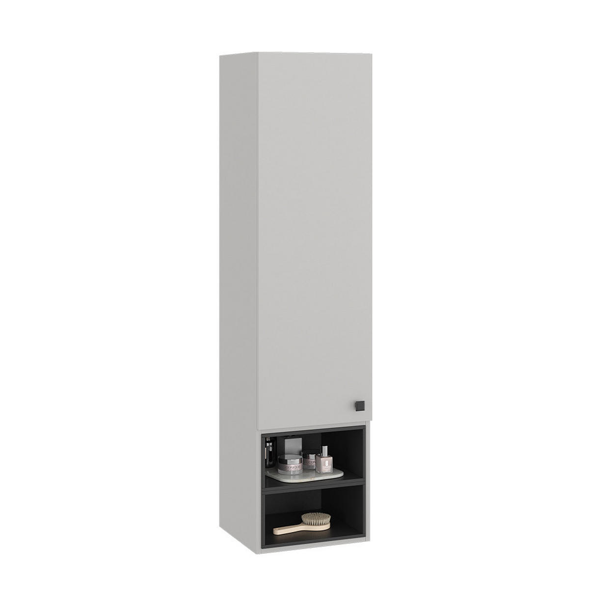 BADSCHRANK Gerta Grau 37.5 x 150 cm mit Tür und offenen Fächern - Grau, Holzwerkstoff (37.5/150/35cm) - Vicco