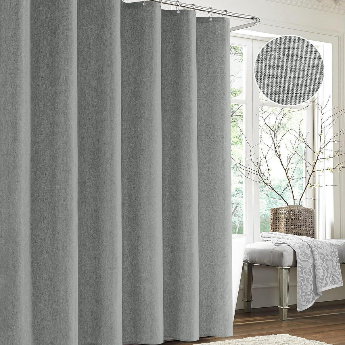 DUSCHVORHANG Leinen Grau 182 x 214 cm - Grau, Textil (182/214cm)
