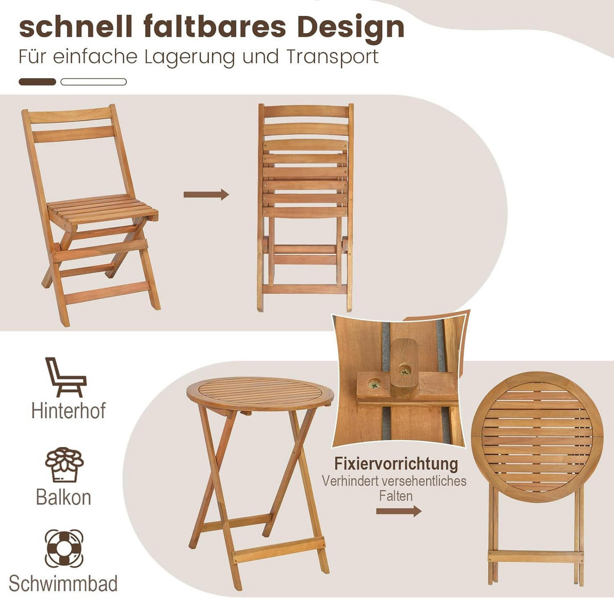 BARPALL SET Naturlig (3 delar) - Naturfärgad, Trä - COSTWAY