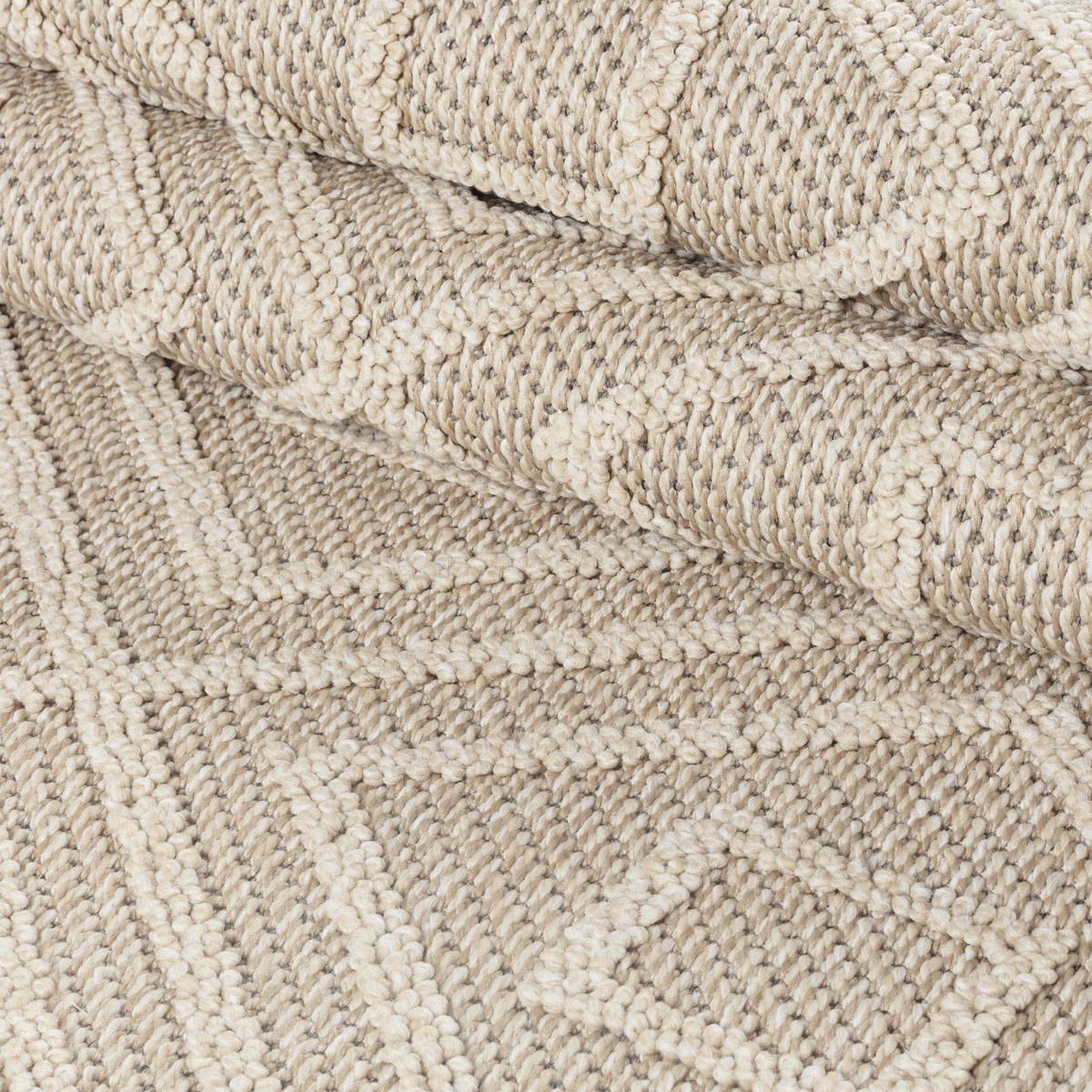 TEPPICH Outdoor Flachgewebe Rauten-Muster Polypropylen Balkon Beige Läufer 80x150 - Beige, Textil (80/150cm) - KADIMA DESIGN