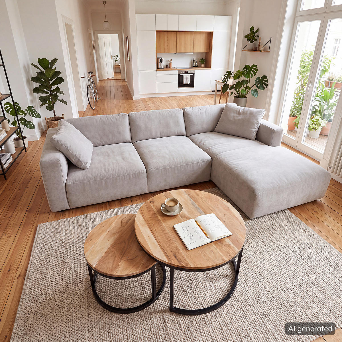COUCHTISCH-SET - 2-teilig - Schwarz/Akaziefarben, Holz/Metall (80/80/42cm) - home24