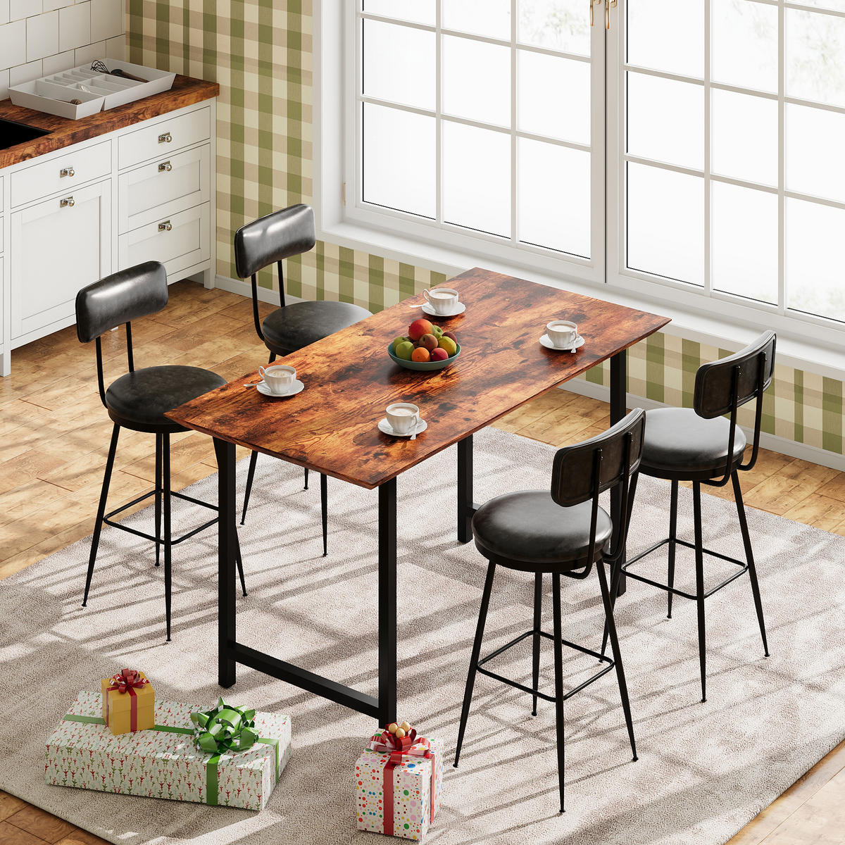 BARHOCKER 4er Set Metallgestell Kunstleder Rückenlehne Fußstütze 65 cm schwarz - Schwarz, Holz (38/85.5/38cm) - Fortuna Lai
