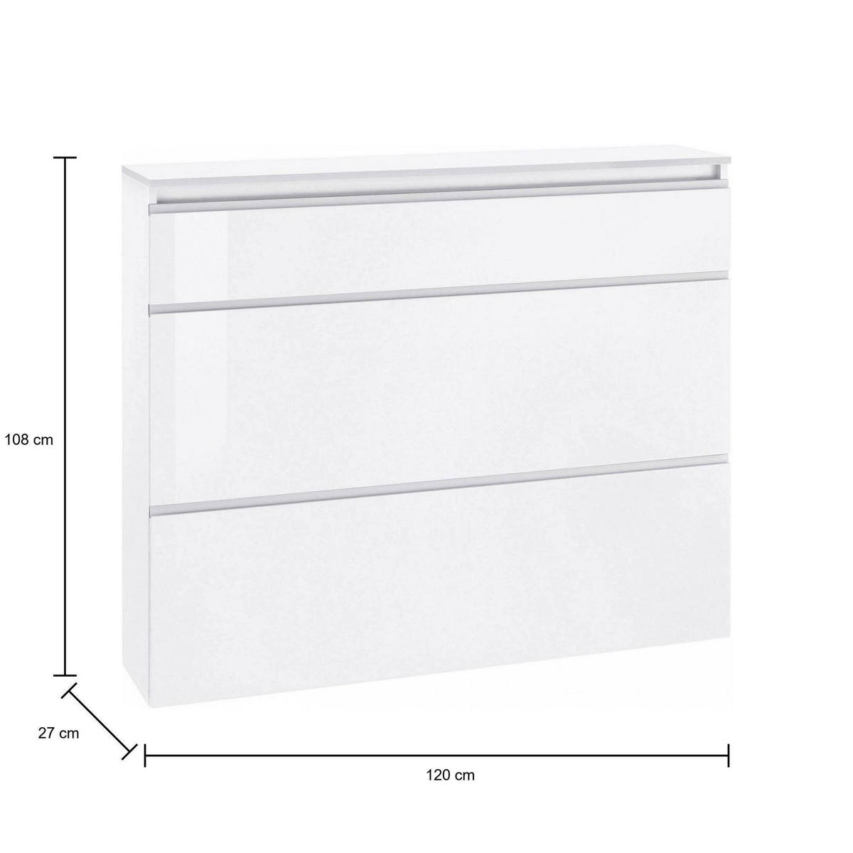 SCHUHSCHRANK Glänzendes Weiß 27/120/108 cm - Weiß, Holzwerkstoff (120/108/27cm) - DMORA