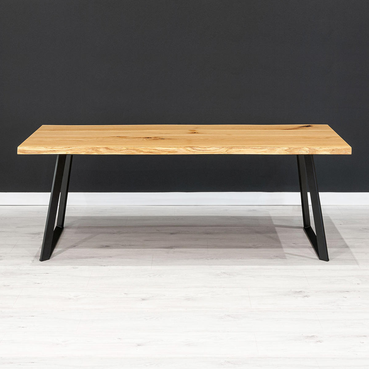 ESSTISCH Delta aus massivem Eichenholz 220x100 cm - Eichefarben/Schwarz, Holz/Metall (220/100/75cm) - Danzz