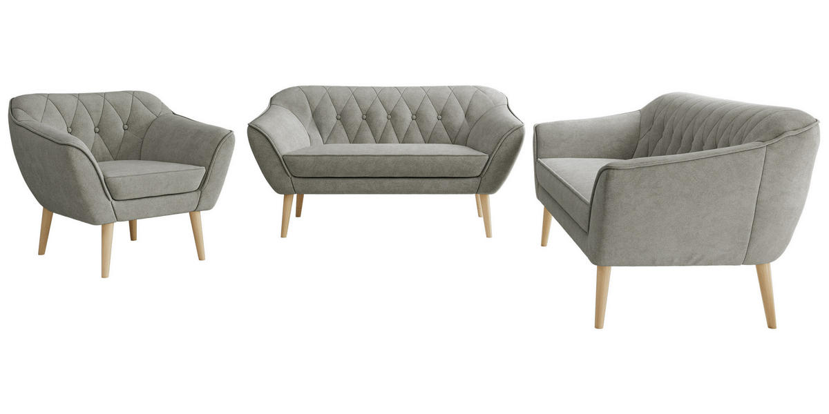 SEDACIA ZOSTAVA 3+2+1 PIRS - Sivá Štruktúrovaná látka - Drevené nohy - farba buka/sivá, kompozitné drevo/textil (180/75/74cm) - MKS