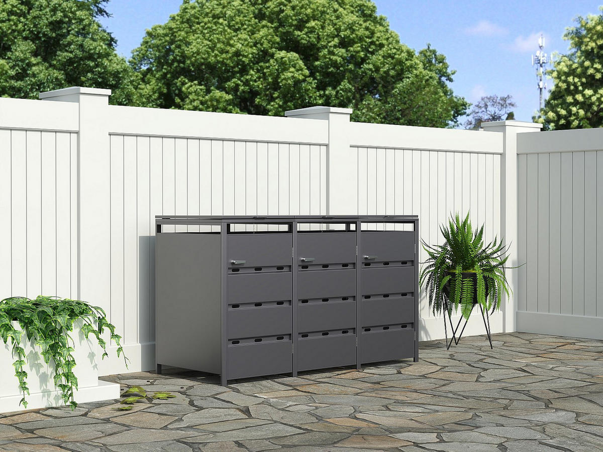 MÜLLTONNENBOX - 180cm x 76cm - Stahl - anthrazitgrau - LOKAFA - Anthrazit, Metall (180/104/76cm) - Vente-Unique