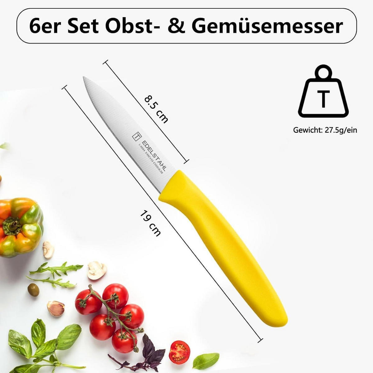 GEMÜSEMESSER 6-teiliges Set Gelb - Gelb, Metall (19cm)