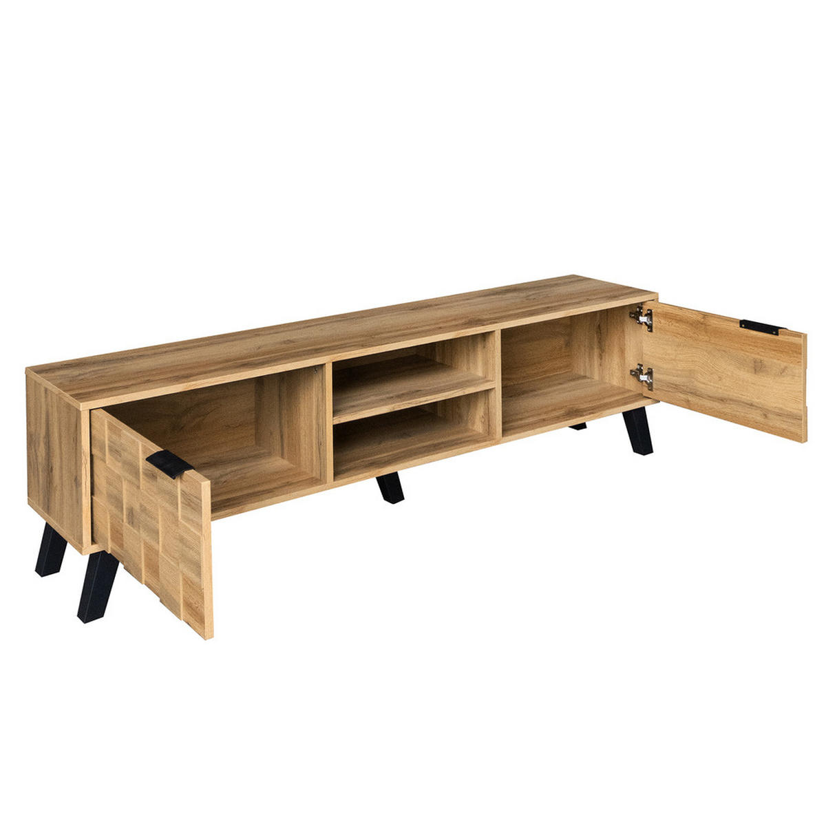 TV-SCHRANK 160x35cm Modern 2 Türen 2 offene Fächer Naturholz - Braun, Holz (43.8/10.5/188.5cm) - FLIEKS