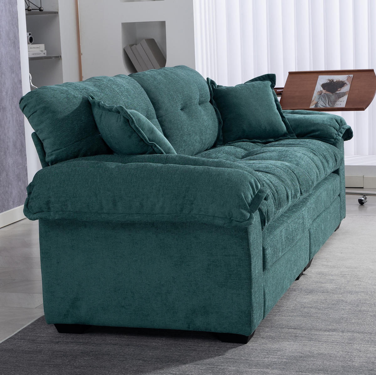 2-SITZER Sofa Chenille mit tiefem Sitz, Doppelschicht-Sitzkissen 213,4/90,1/87,6 cm Grün - Grün, Textil (90.1/87.6/213.4cm) - Redom