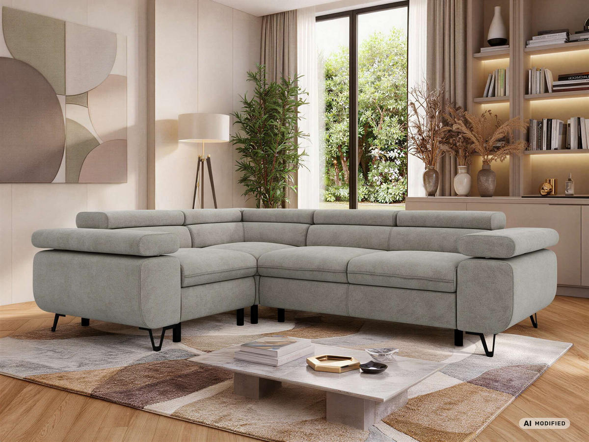 ECKSOFA ORSO L Hellgrau Stukture - Links Seite - Hellgrau/Schwarz, Textil/Metall (197/268cm) - MKS