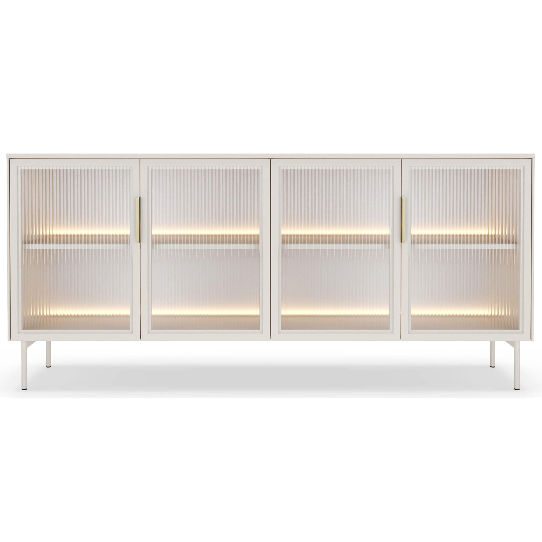 SIDEBOARD Lumi 4-türig mit Glasfronten Kaschmirgrau 181 cm - Taupe/Goldfarben, Holzwerkstoff/Metall (181.3/82.6/39.3cm) - Selsey