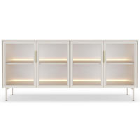 SIDEBOARD Lumi 4-türig mit Glasfronten Kaschmirgrau 181 cm - Taupe/Goldfarben, Holzwerkstoff/Metall (181.3/82.6/39.3cm) - Selsey
