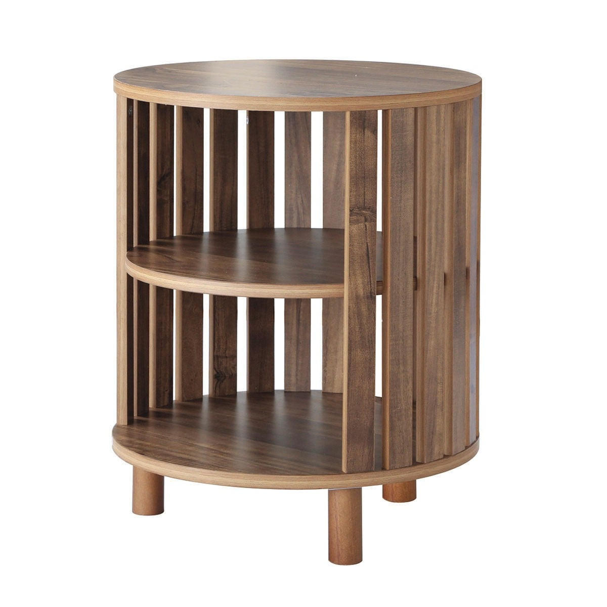 RUNDER Beistelltisch mit offenen Lamellen H50 cm - LIAM - Eschefarben, Holzwerkstoff (40/50/44.8cm) - Calicosy