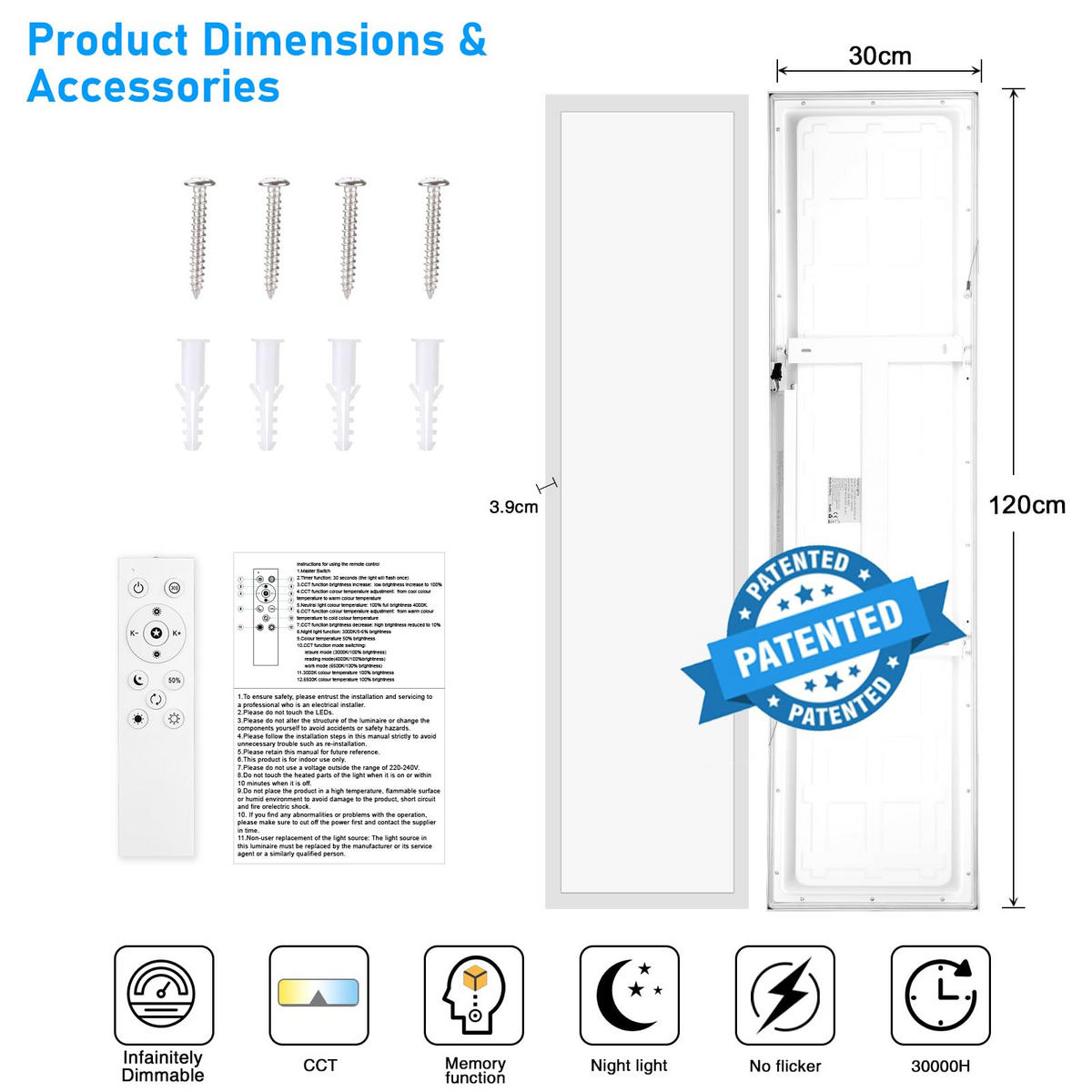 DECKENBELEUCHTUNG LED PA1061W 120/30/3.9 CM - Weiß, Metall (120/20/3.9cm) - LOVHAUS