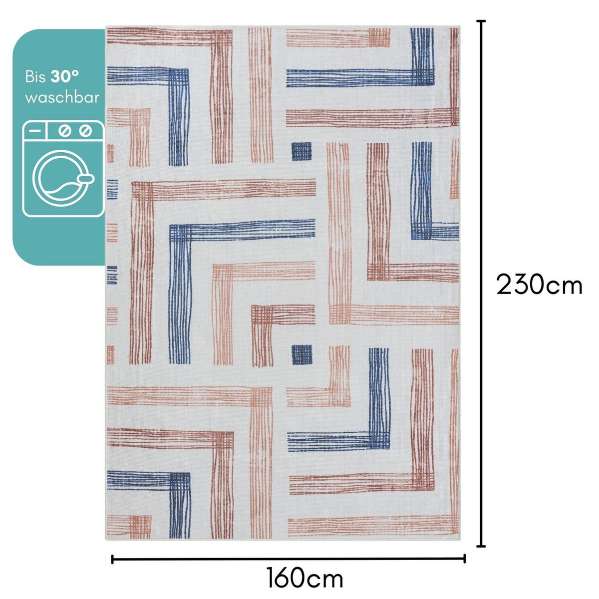 TEPPICH Marilla Rostfarben,Dunkelblau,Creme 160/230 cm - Rostfarben, Textil (160/230cm) - My-Rug