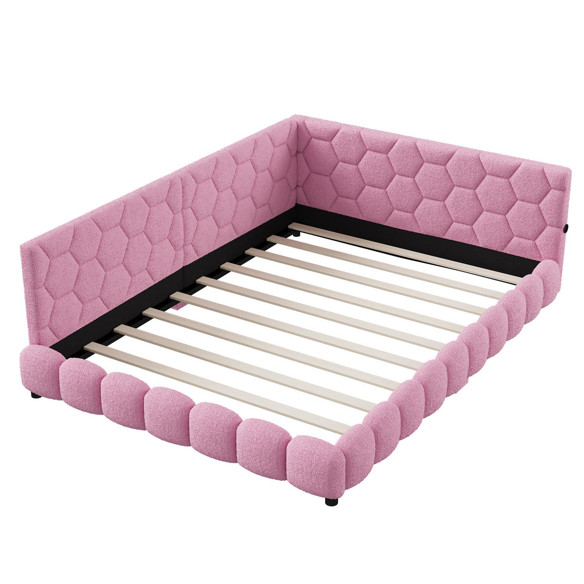 POLSTERBETT 140x200 cm LED USB Lattenrost gepolstert rosa - Rosa, Holz (140/200cm) - Fortuna Lai