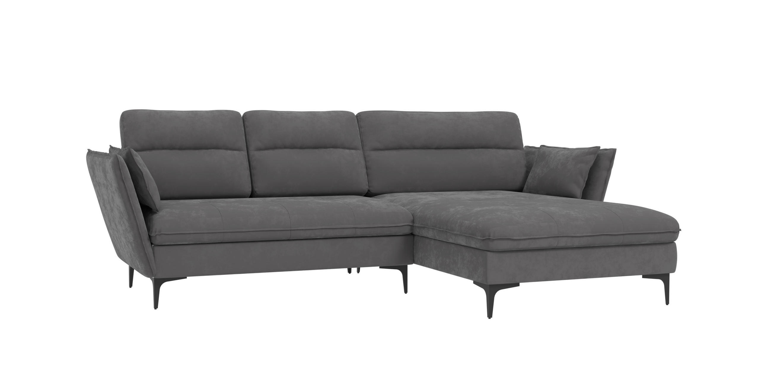 ECKSOFA Mira Grau Samt-Stoff - Schwarz/Grau, Textil/Metall (260/168cm) - S-Style Möbel