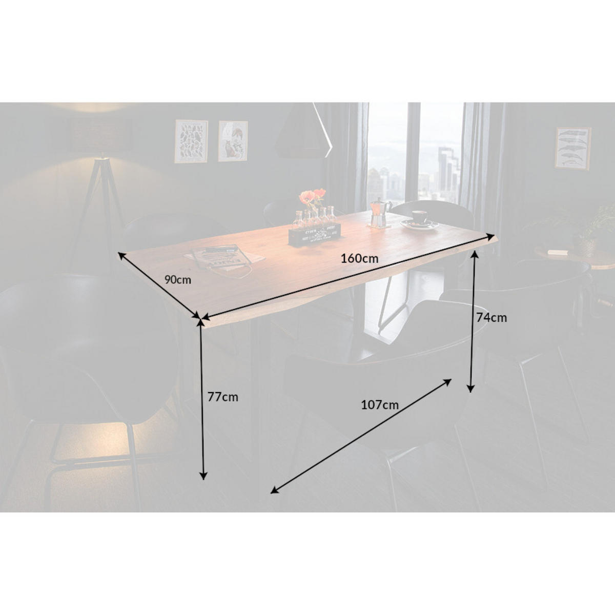 ESSTISCH MAMMUT Wild-Akazie Natur 160 cm - Schwarz/Braun, Holz/Metall (90/160/77cm) - riess-ambiente