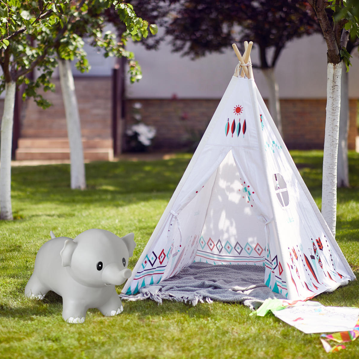 HOPSADLO šedé slon PVC s pumpičkou 33x27x60 cm - šedá, plast (60/27/33cm) - Relaxdays
