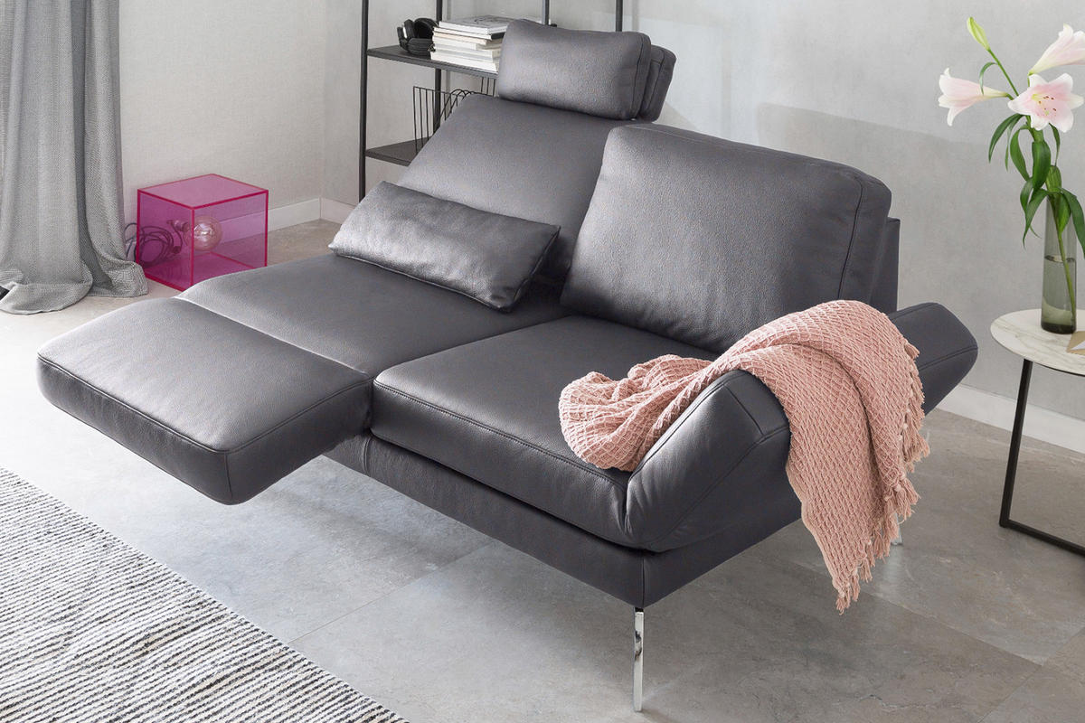LEDERSOFA HURRICANE Grau Leder - Silberfarben/Grau, Leder (170/87/141cm) - KAWOLA