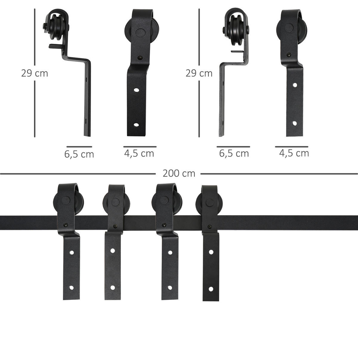 SCHIEBETÜRSYSTEM Laufschiene Schiebetürbeschlag Holzschiebetür 9 Zubehör Schwarz - Schwarz, Metall (0.6/4/200cm) - HOMCOM