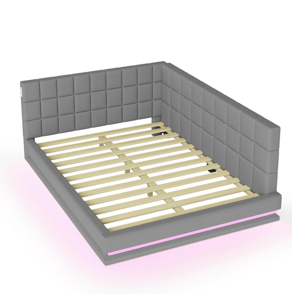 POLSTERBETT 140/200 cm grau aus Leinen mit LED und USB - Grau, Textil (140/200cm) - OKWISH