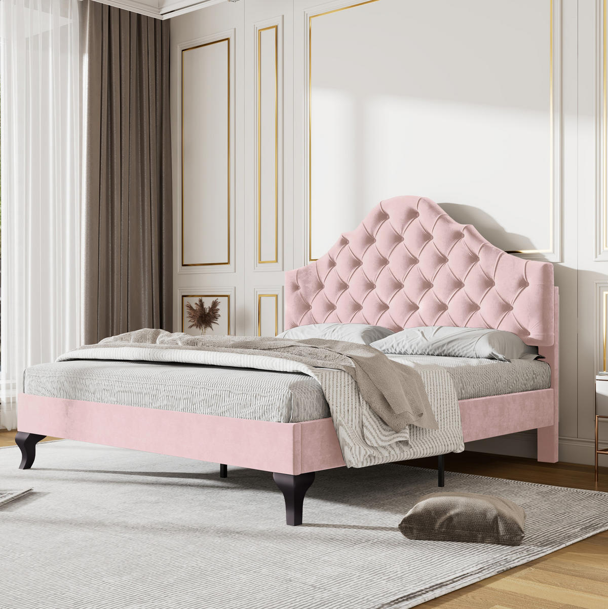 BETT mit verstellbarem Kopfteil und Lattenrost 140x200 cm Samt Rosa - Pink, Metall (140/200cm) - Beauniv