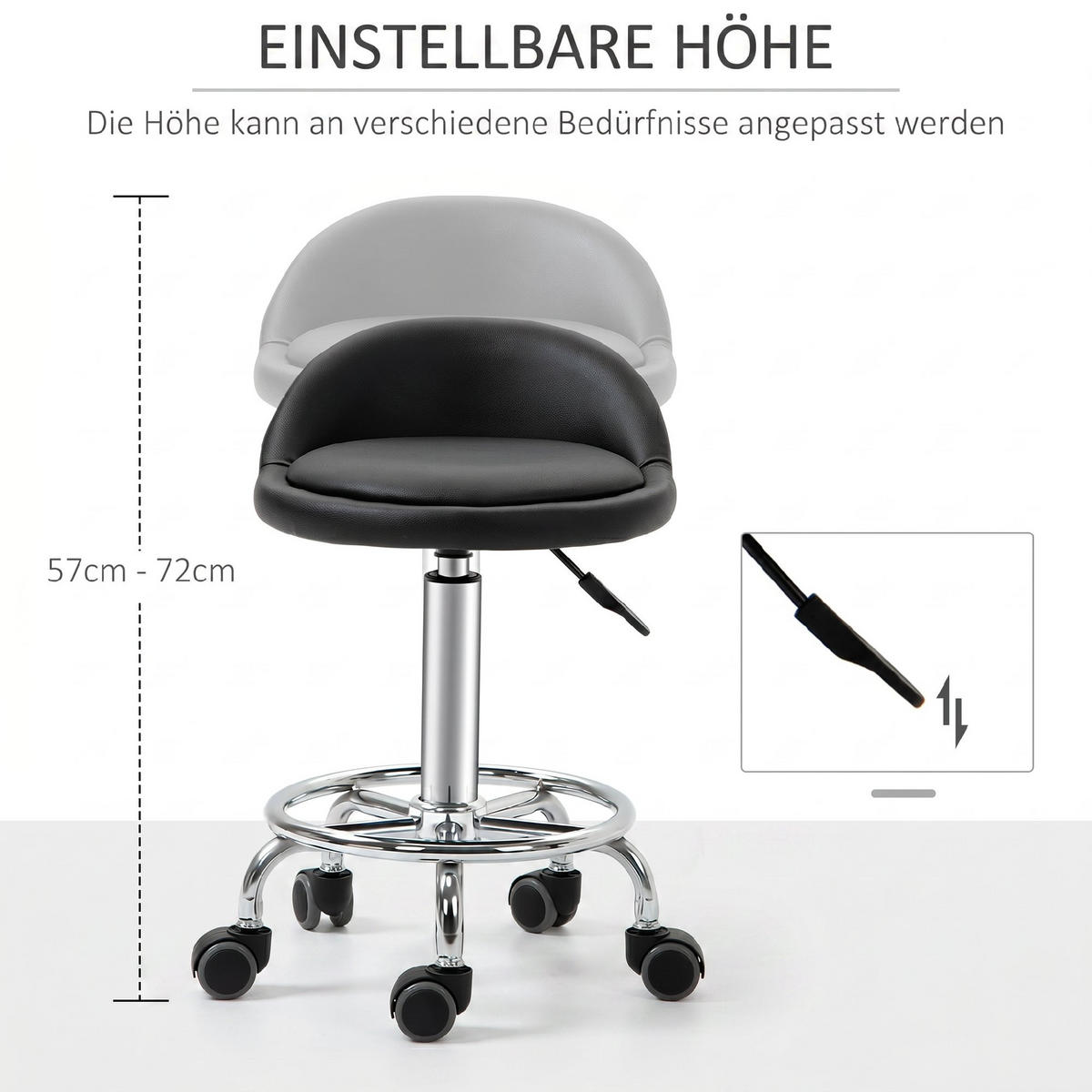 ROLLHOCKER 2er Set Kunstleder Schwarz - Schwarz, Textil (38/72/38cm) - HOMCOM
