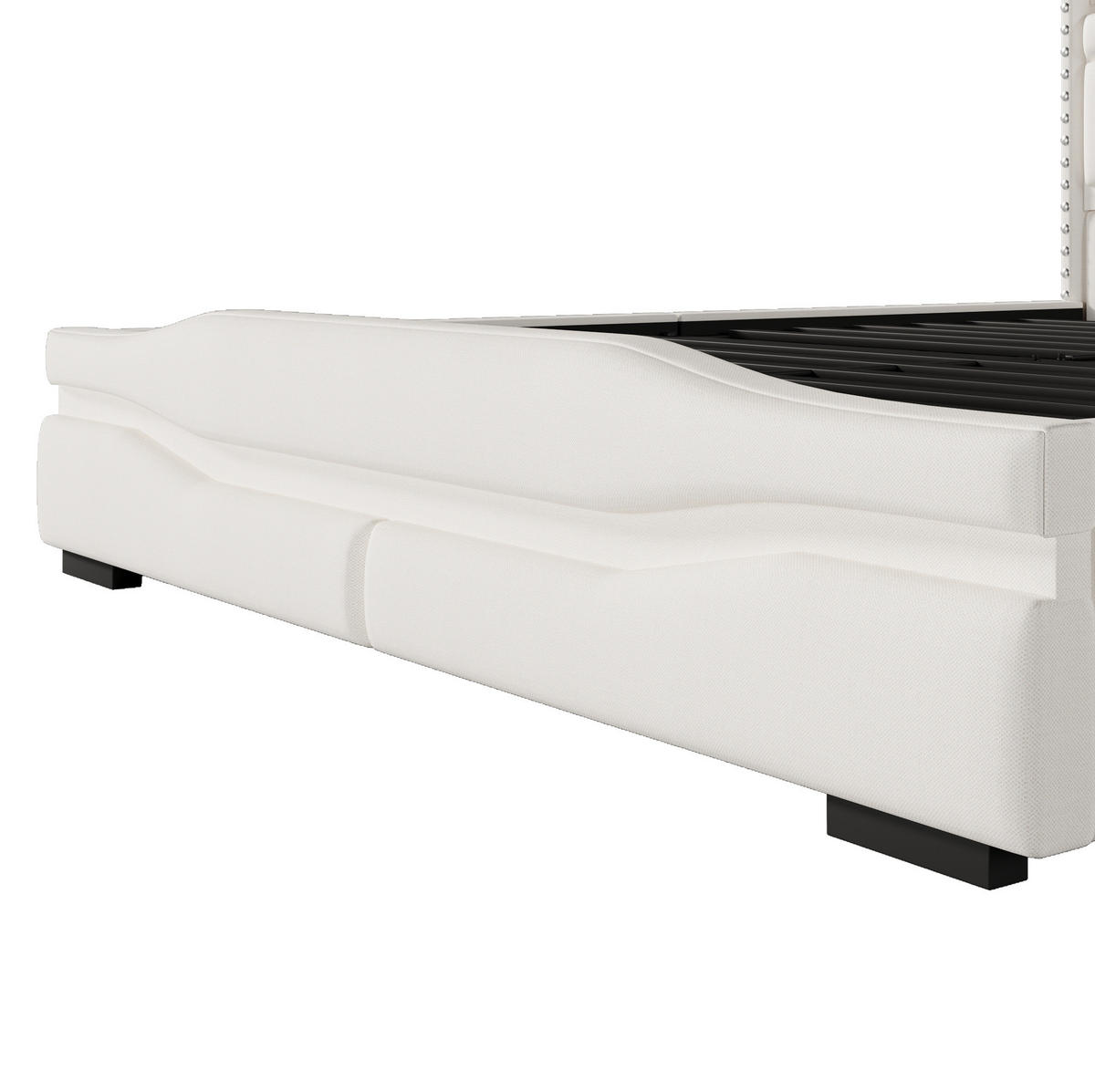 POLSTERBETT mit Stauraum, LED und USB 160x200 cm Leinen Beige - Beige, Metall (160/200cm) - Meubliv