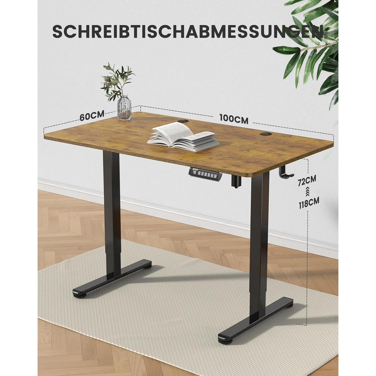 SCHREIBTISCH Höhenverstellbar 100 x 60 cm Vintage Holzoptik - Braun, Holzwerkstoff (100/60/72cm)