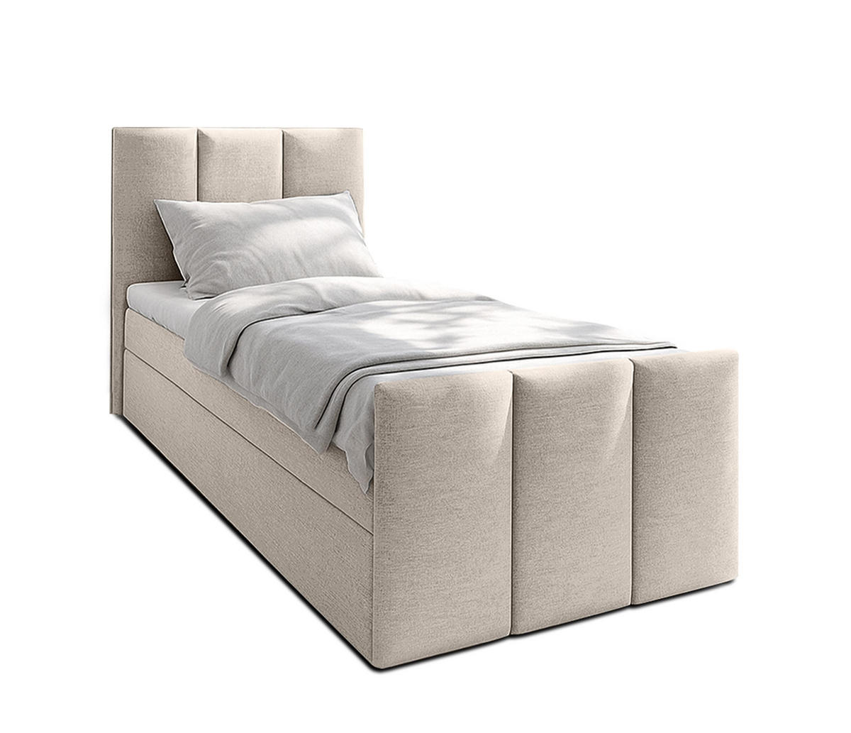 BOXBETT LEVENTE 80x200 cm mit Bettkasten und Matratze - Beige - Beige/Schwarz, Holz/Holzwerkstoff (80/200cm) - AX Living