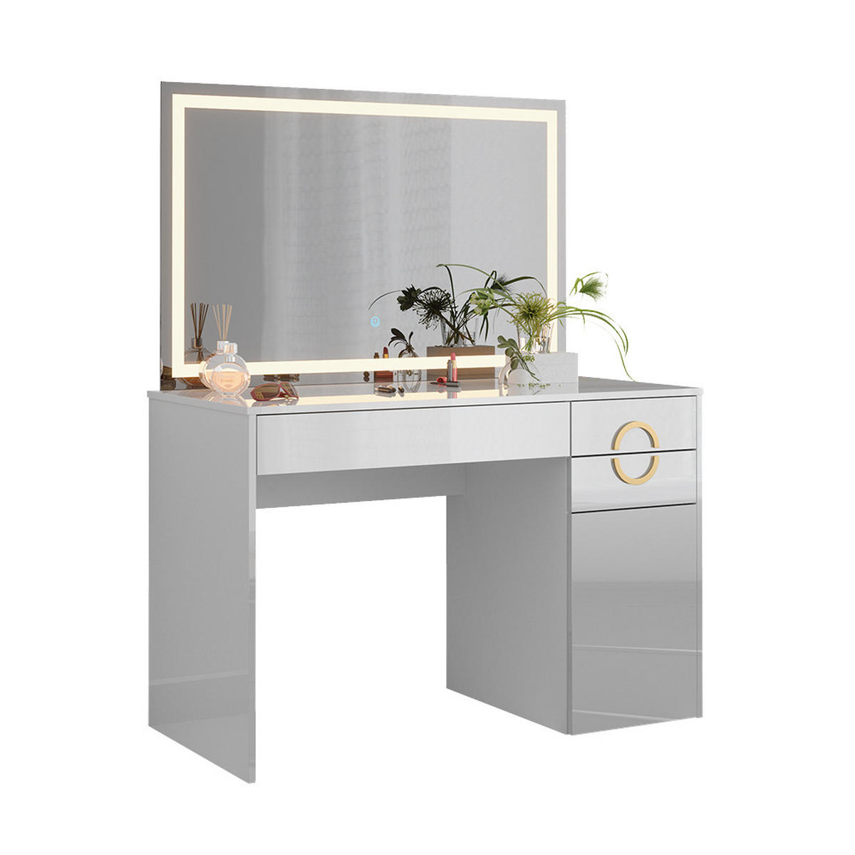 SCHMINKTISCH Adela Weiß 115 cm mit LED-Spiegel - Weiß, Holzwerkstoff (115/76.4/55cm) - Vicco