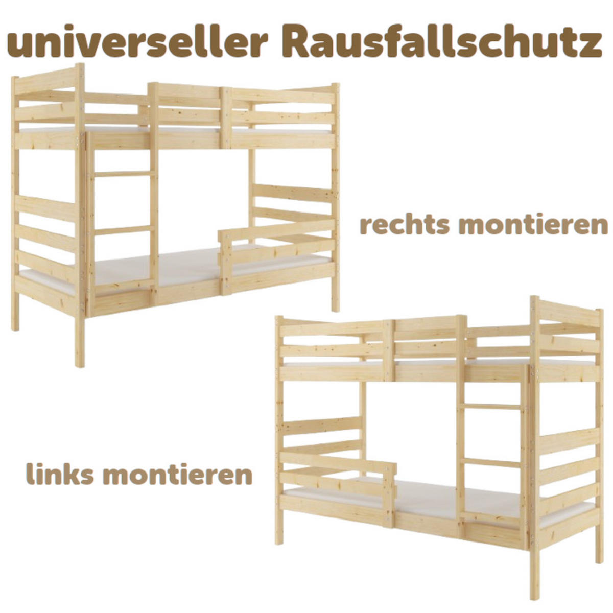 ETAGENBETT Erik aus Kiefernholz mit Rausfallschutz - Naturfarben, Holz (90/200cm) - Interbeds