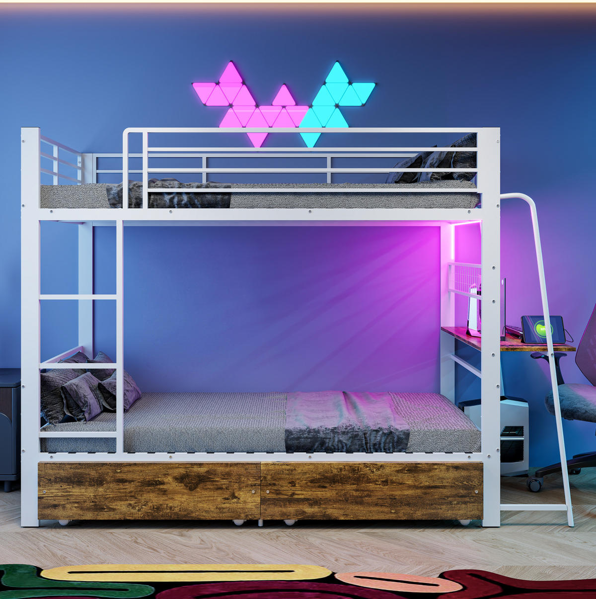 ETAGENBETT 90x200 cm mit Stauraumschubladen, bis 250 kg pro Liegefläche - Schwarz, Holzwerkstoff (90/200cm) - IVMEU