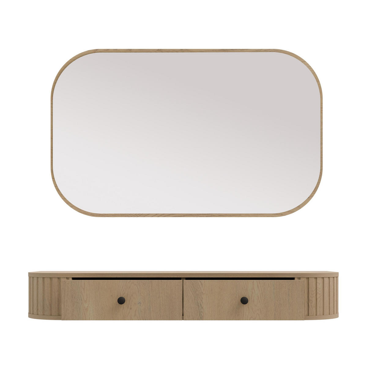 KONSOLENTISCH Halay Eiche Cremona 2 Schubladen mit runden Kanten + Rechteckiger Spiegel - Eichefarben/Schwarz, Holzwerkstoff/Metall (36/123/17.5cm) - AX Living