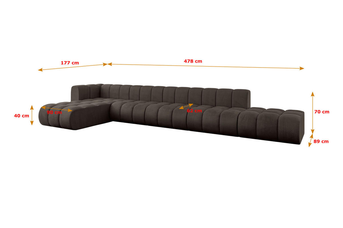 ECKSOFA modulares Sofa Zuvon-L3 - 478x177x70 cm Braun - Braun, Holzwerkstoff/Textil (478/177cm) - ALTDECOR