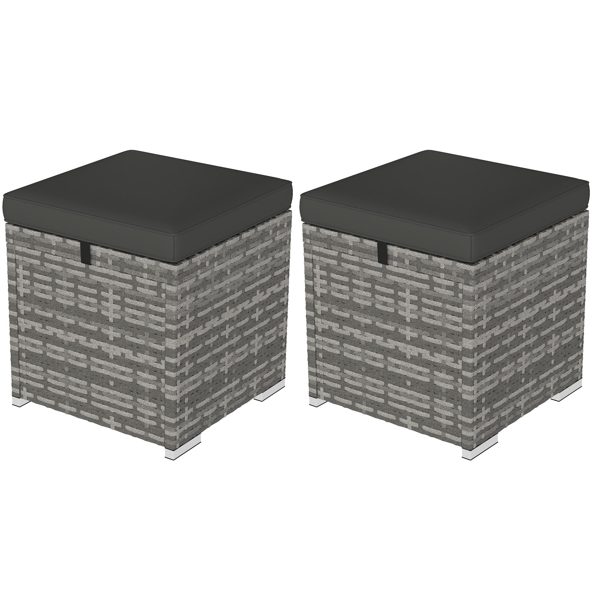 HOCKER 2er-Set mit Rattanoptik Stauraum 120 kg belastbar - Dunkelgrau, Metall (40/41/40cm) - Outsunny