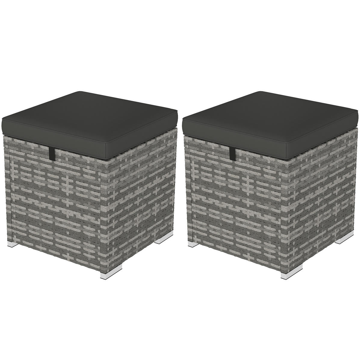HOCKER 2er-Set mit Rattanoptik Stauraum 120 kg belastbar - Dunkelgrau, Metall (40/41/40cm) - Outsunny