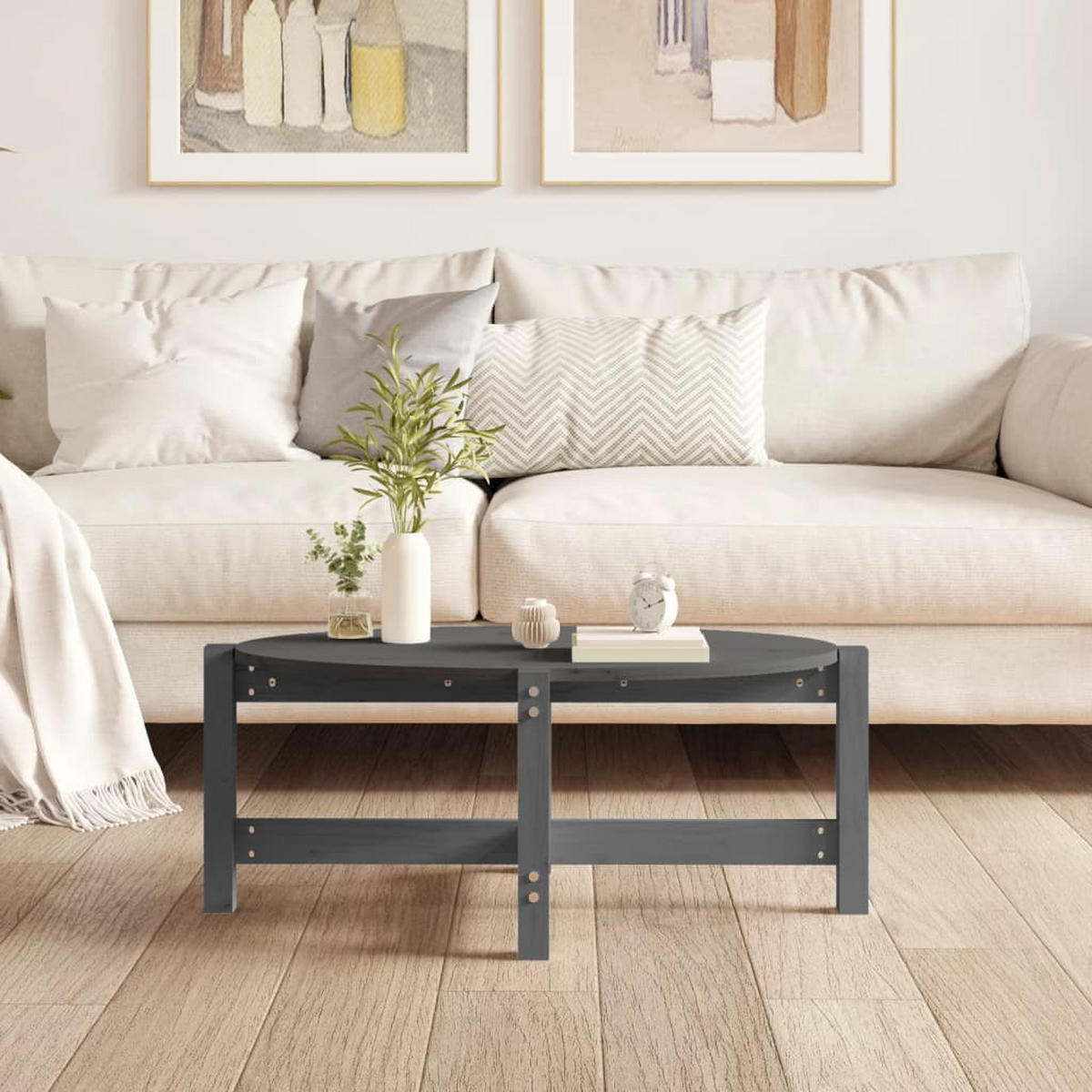 COUCHTISCH Grau 87x48x35 cm Massivholz Kiefer - Grau, Holz (87/48/35cm) - furnicato