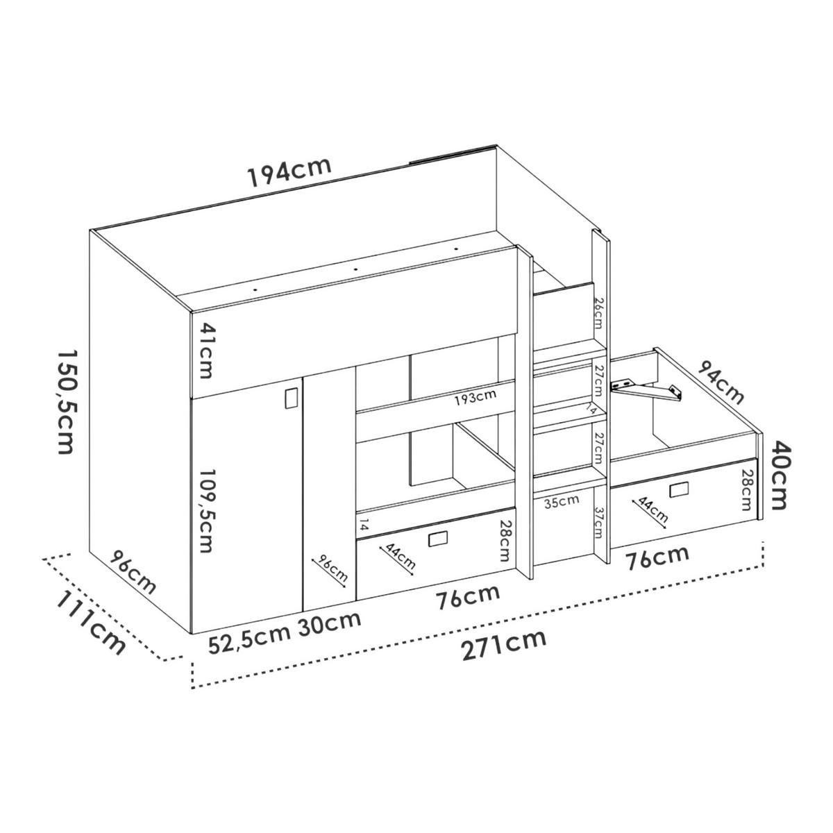 SCHLAFZIMMER Weiß, Eiche 111/271/150 cm - Eichefarben/Weiß, Holzwerkstoff (90/190cm) - DMORA