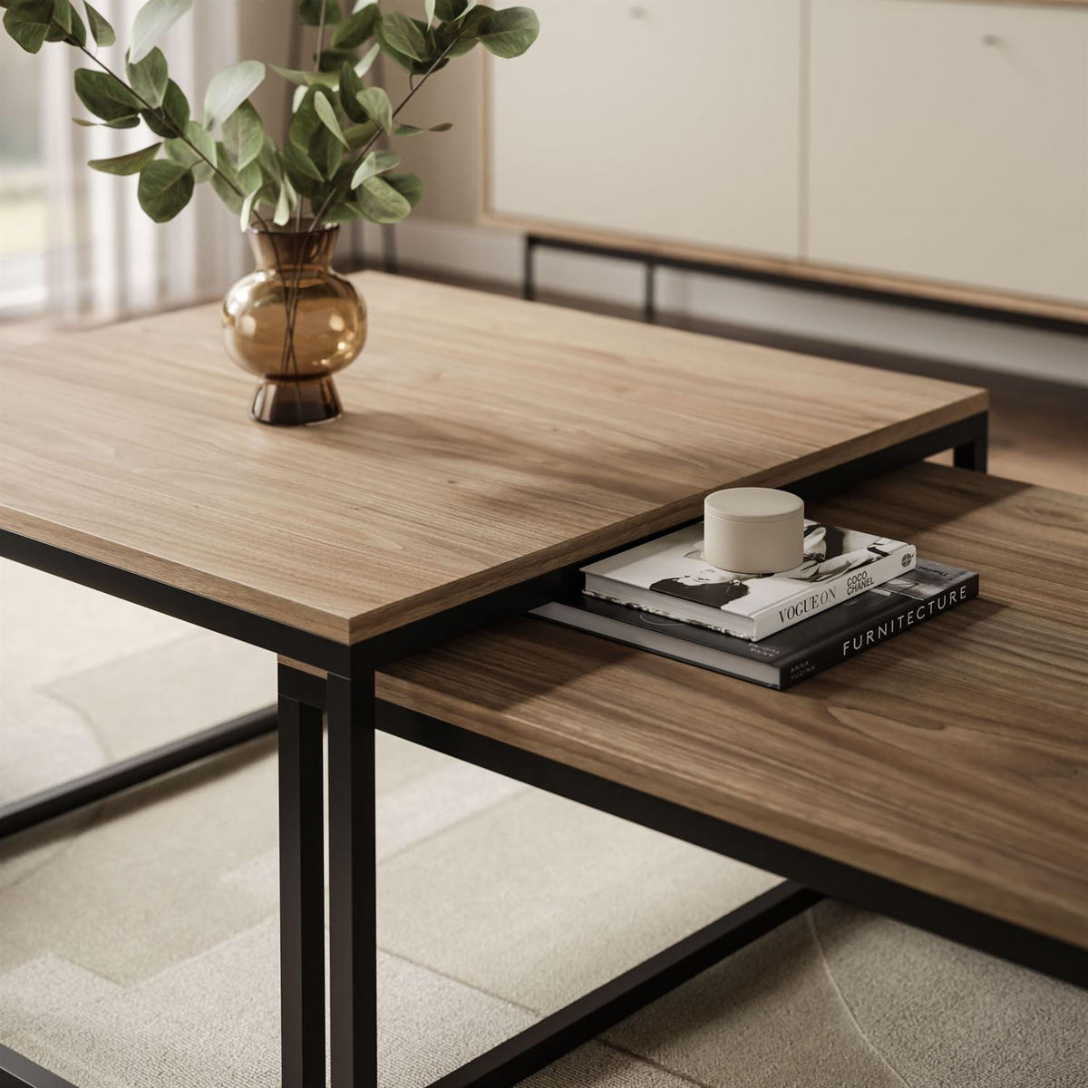 COUCHTISCHSET ISA 2in1 - Eichefarben, Holzwerkstoff (70/70/42cm) - Lookway