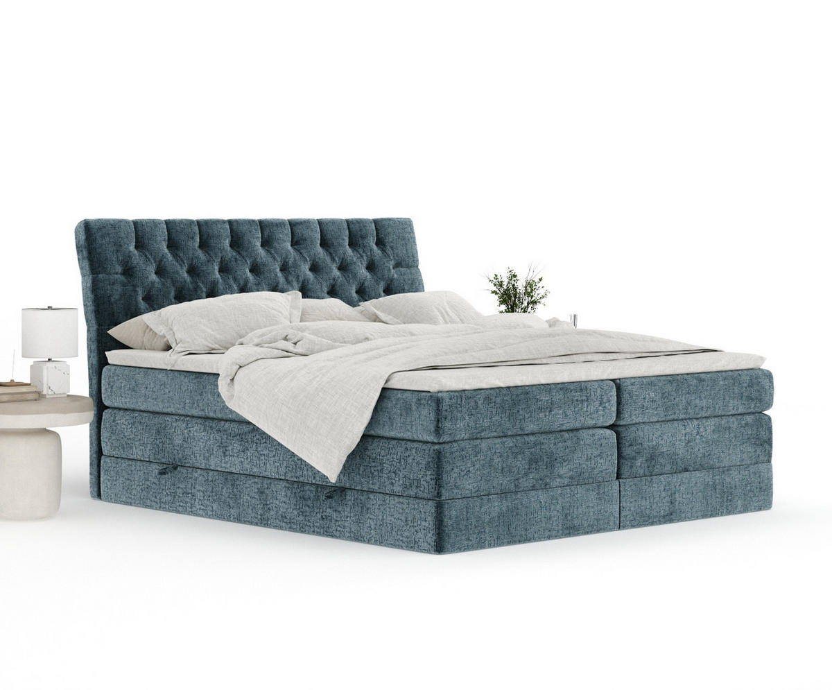 BOXSPRINGBETT Seraphine Blau 200/200 cm - Blau/Schwarz, Holz/Holzwerkstoff (200/200cm) - Maison de Reve